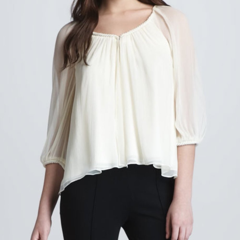 Diane von Furstenberg Fenobe Sheer-Sleeve Top